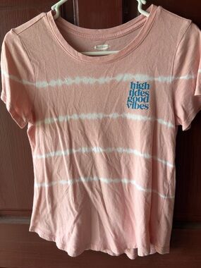 Old Navy Pink & White Tie-Dye 'High Tides Good Vibes' Tee
